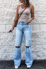 High Waist Ripped Hole Destroyed Flared Jeans