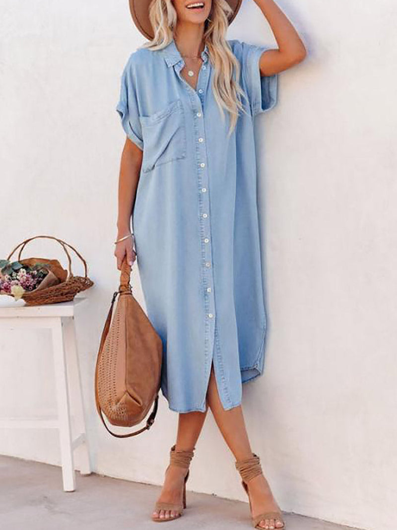 Solid Color Denim Dress