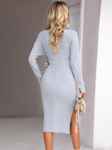 V-Neck Knitted Tie Up Dress