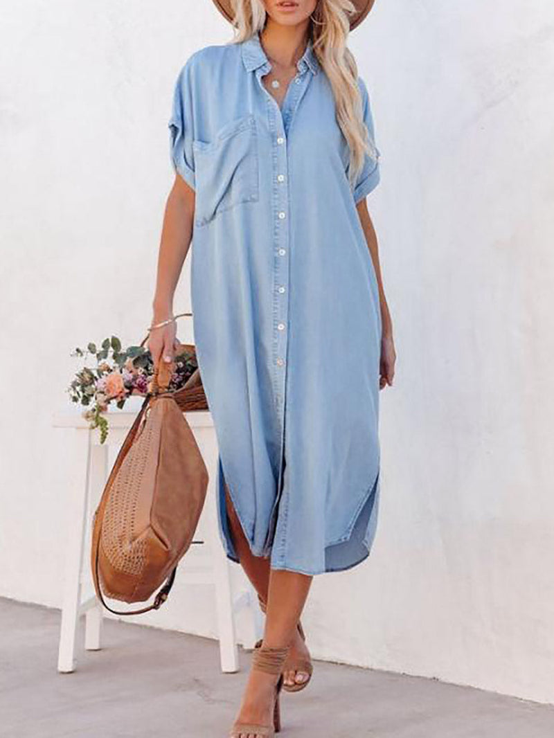 Solid Color Denim Dress