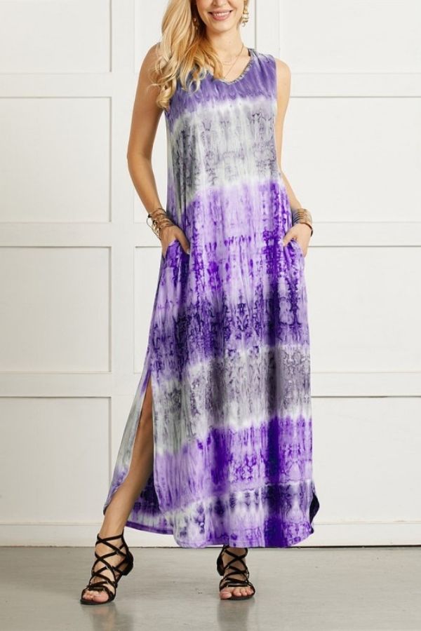 SLEEVELESS COLORFUL PRINTING MAXI DRESS